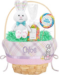 Let's Make Memories Personalized Easter Basket for Kids - For Boys - For Girls - Embroidered Name - Create Your Own - Fillable - Wicker - Easter Basket Stuffers - Medium - Pink Bunny Applique