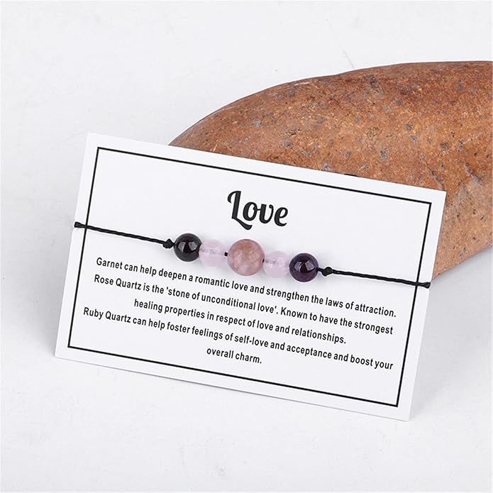 Caiyao Chakra Crystal Tiger Eye Bead Bracelet with Wish Card for Women Adjustable Spiritual Stone Braide String Bracelet Yoga Meditation Jewelry Gift