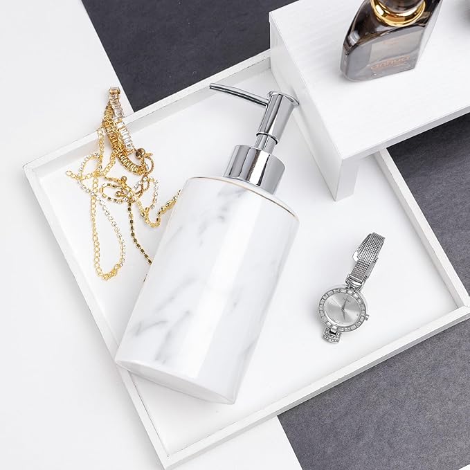 Ceramic Soap Dispenser, White Marble Look Lotion Dispenser 12.5 OZ Liquid Hand Soap Dispenser Pump Bottle for Hotel Kitchen Bathroom, ANTIS'S HOME