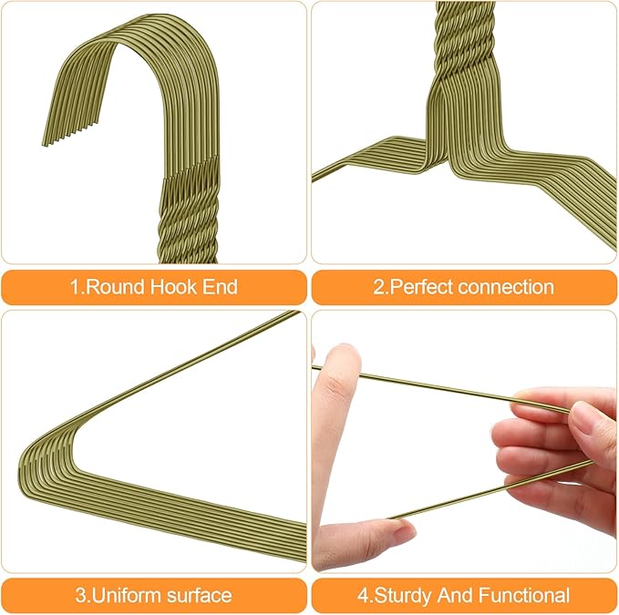 120 Pcs Wire Hangers Bulk 17.7" Dry Cleaner Hangers, Suit Holders for Home Caped Clothing (Gold)