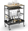 Sekey Rolling Kitchen Cart with Wine Rack, Bar Cart, Home Bar Serving Cart on Wheels with Hook, Mobile Beverage Microwave Carts, for Home, Living Room, Dinning Room, Black and Light Brown