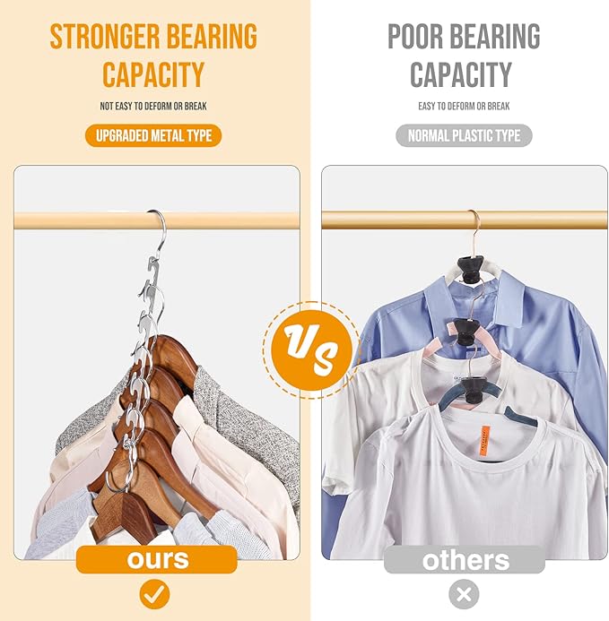 HOUSE DAY Closet Organizers and Storage Magic Hangers Stainless Steel Space Saving Hangers Upgraded Sturdy Drop Down Hanger Clothes Hangers Space Saving College Dorm Room Essentials 8PACK