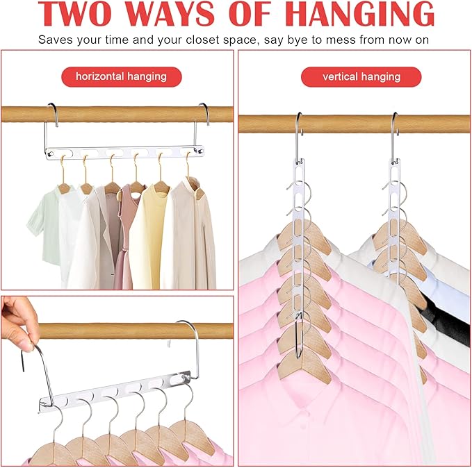 8 Packs Space Saving Hangers for Closet, Collapsible Closet Organizer, Metal Clothes Hangers for Organization and Storage, Dorm Room Essentials