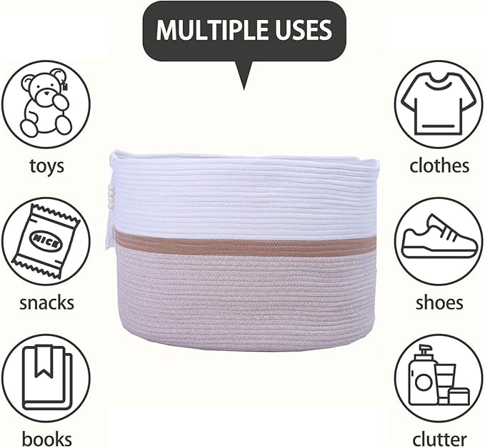 Cotton Rope Storage Bin,Natural Handmade Woven Hamper for Living Room,Blanket Basket for Clothes, Pillows, Towels (brown, 100L)