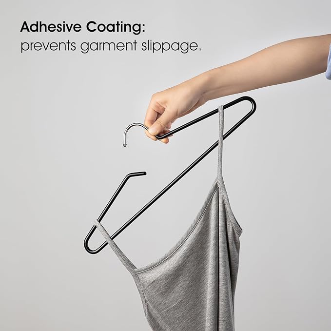 SHIMOYAMA Non-Slip Metal Clothes Hangers - 5 Pack, Space-Saving Short Neck Hangers for T-Shirts, Dresses, Tank Tops, Jackets (Black)