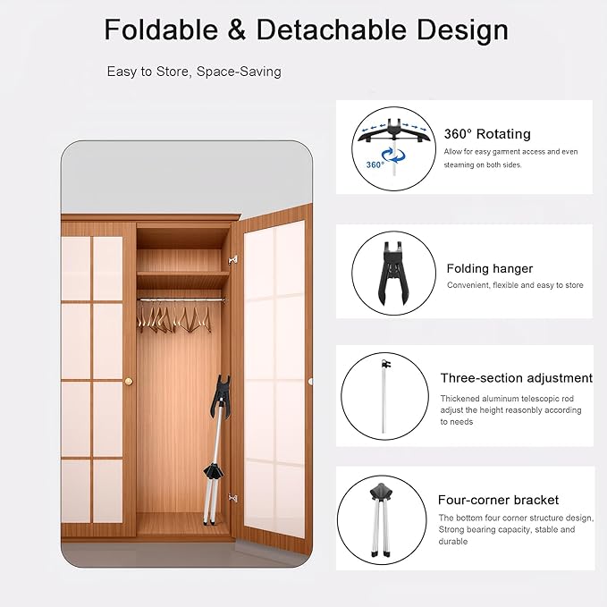 Clothes Steamer Stand Hanger with Steamer Ironing Gloves for Steaming Clothes, Handheld Garment Steamer Rack with Flexible Anti Steam Mitt