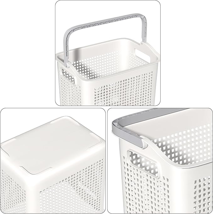 Rosebloom 35 L Plastic Portable Laundry Basket, Plastic Laundry Baskets with Handle, White, 4 Packs