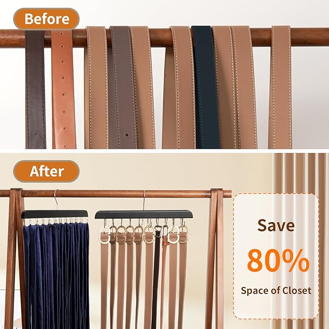 Bra Hanger for Closet Organizer, Wooden Tank Top Hangers with 20 Foldable Hooks, 360° Rotating Design, Space Saving Storage for Tank Tops, Bras, Scarves, Belts, Ties etc (2, Black)