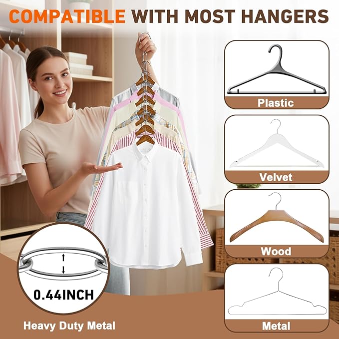 Space Saving Hangers, 4 Pack Metal Clothing Chain Hangers with 7 Holes, Closet Organizer & Cascading Hanger Organizer for Dorm, Home, RV, Wrinkle Reducing, Small Space Storage Solution