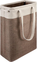 i BKGOO Laundry Basket with Handles Beige&Brown Slim Laundry Bin Collapsible Dirty Clothes Basket Narrow Laundry Bag Foldable Dirty Hamper for Camping, Dorms, Apartments