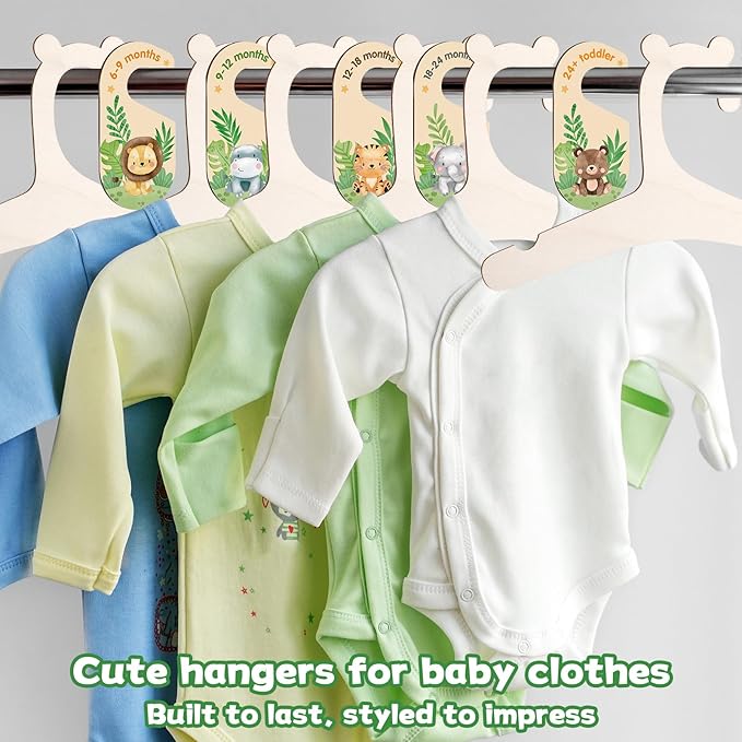20 Pack Baby Clothes Hangers with 8Pcs Baby Closet Dividers and 8Pcs Clips, Non-Slip Toddler Clothing Hanger with Dividers for Sorting, Nursery Closet Organizer for Newborn Kids Boys Girls (Animals)