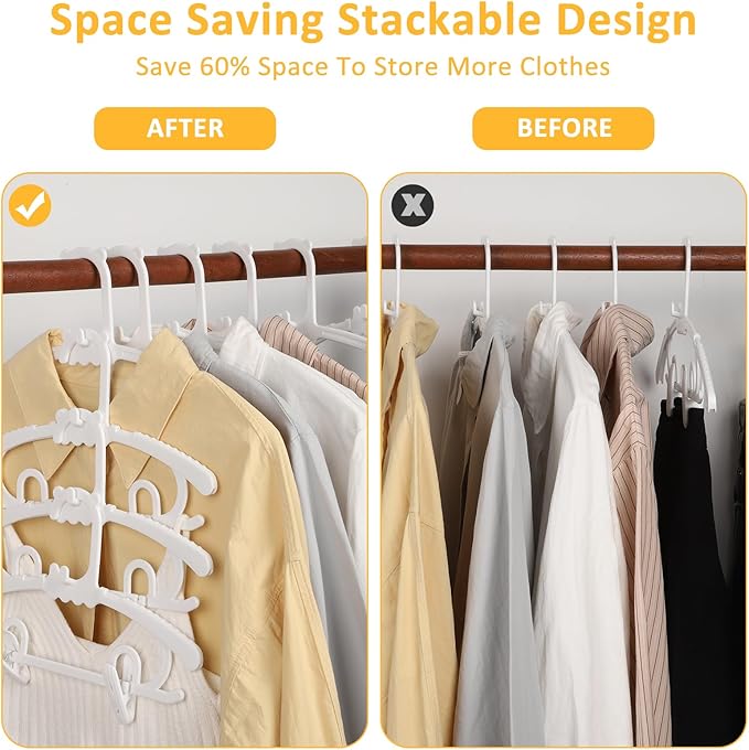 30 Pack Clothes Hangers with 16 Clips, 11-15 inch Plastic Adjustable Clothes Hanger, Durable & Non-Slip, Space Saving Coat Hanger for Pants, Jackets and Dress (White)