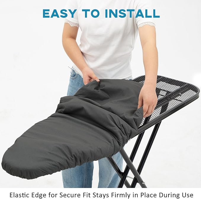 Iron Board Cover with Padding, Extra Thick Heavy Duty Aluminum Coated Ironing Board Cover, Scorch and Stain Resistant, Elastic Edge, Standard Size 15"x54", Black
