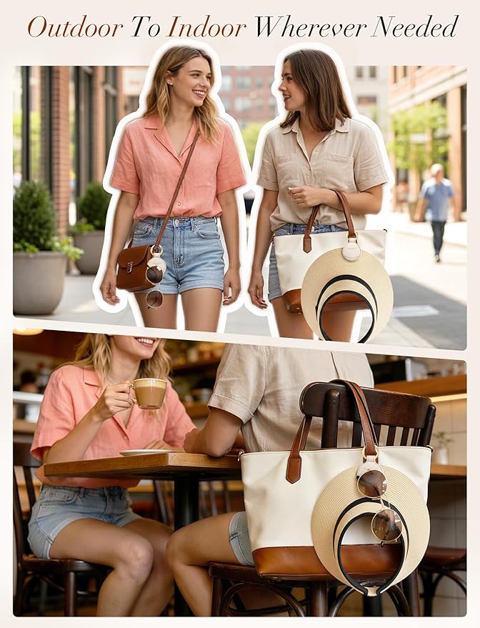 Niveaya Upgraded Magnetic Hat Clip for Hanging Sunglasses, 2-Pack Stylish Hat Clip for Travel Bag Luggage Backpack, Strong Magnet Hat Holder, Hands-Free, Beach Cruise Vacation Essentials, Beige+Beige