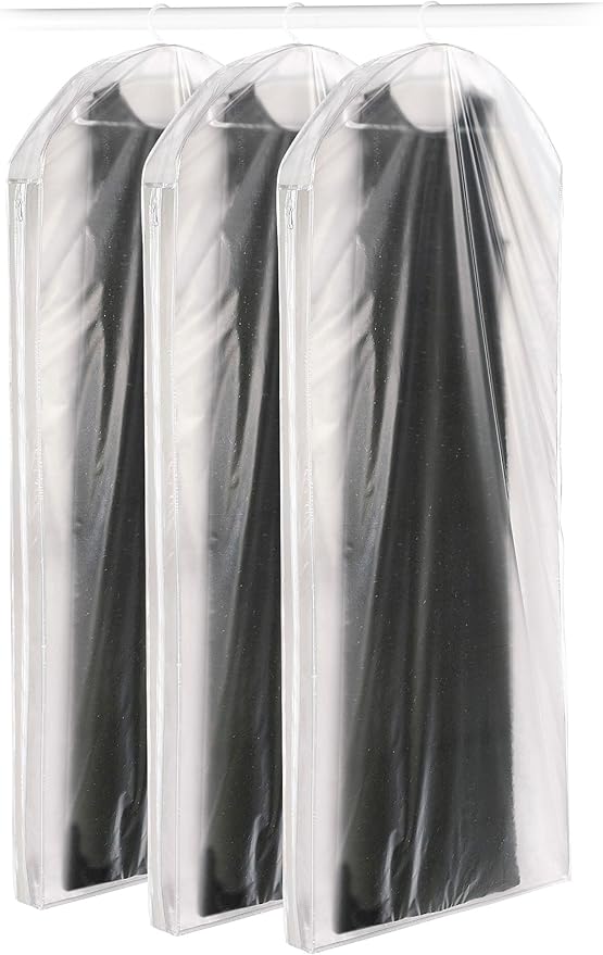 Whitmor Vinyl Zippered Protective Gown Bag - 3" L x 24" W x 60" H - Set of 3 - Clear