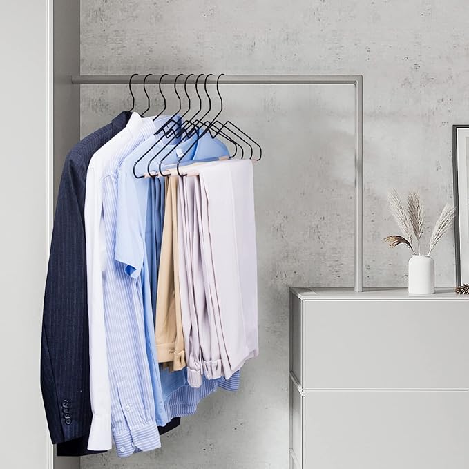 Nature Smile Premium Black Matt Metal Suit Clothes Hanger 20 Pack with a Smooth Beech Wood Pants Bar,Unique Coat Hanger Dress Hanger Shirt Hanger