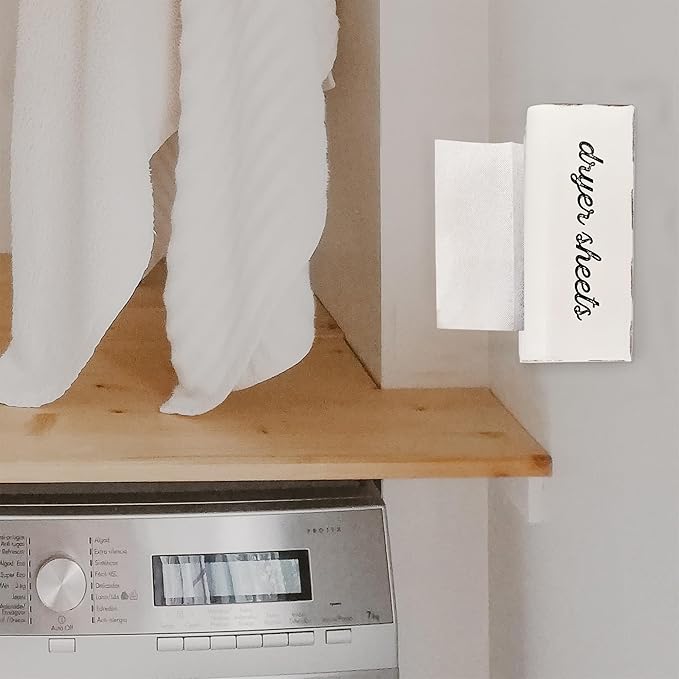 AuldHome Design Dryer Sheet Dispenser (White); Rustic Distressed Style Fabric Softener Sheet Holder for Laundry Room