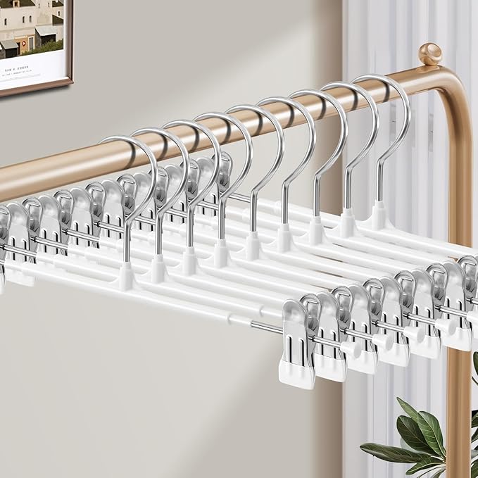 HUADYMEET 16 Inch Extended-Length Pants Skirt Hangers Non-Slip,20 Pack Adjustable Jeans Trousers Shorts Metal Clothes Hangers with Clips for Men Women, Strong Durable Heavy Duty Space Saving(White)