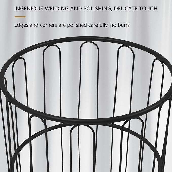 Rolling Laundry Cart Round Metal Laundry Basket,Storage Organize Hamper Basket for Closet Living Room Bathroom (Black)