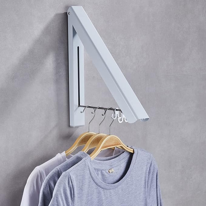 Retractable Clothes Rack - Wall Mounted Folding Clothes Hanger Drying Rack for Laundry Room Closet Storage Organization (2 Racks, White)