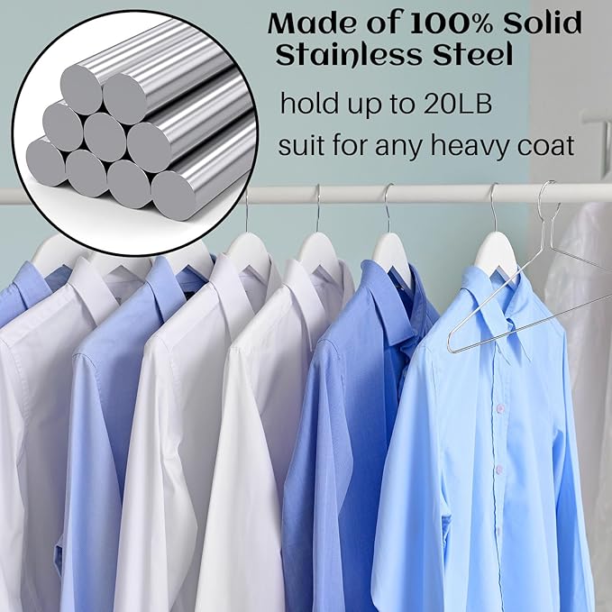 Leinuosen 24 Pack Anti-Theft Security Hangers 17 Inch Heavy Duty Chrome Metal Hanger Closed Loop Suit Hook Suitable for Suits Coat Jacket for Hotels Retail Rvs Stores Gyms (Silver,Classic)