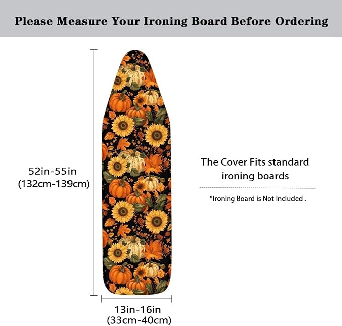 Extra Wide Ironing Board Cover Thanksgiving Pumpkin Sunflower Heavy Duty Thick Padding Stain Resistant Ironing Board Cover and Pad with Elastic Edge 54x15 inches