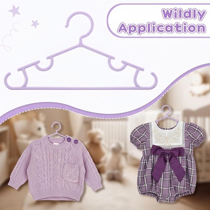 Hsei 60 Pack Pastel Color Kids Nursery Hangers Plastic Baby Hangers Heavy Duty Toddler Hanger for Pants, Coat, Skirts, Closet, Nursery Decor(Purple)