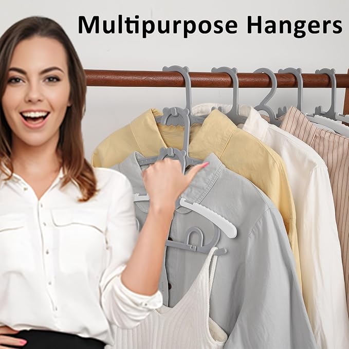 50 Pack Plastic Hangers with 16 Clips, 11-15 inch Adjustable Clothes Hanger, Durable & Non-Slip, Space Saving Coat Hangers for Pants, Jackets and Dress (Grey)