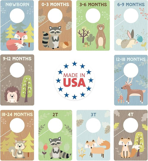 Woodland Closet Clothing Size Dividers / 4" x 6" Closet Organizers for Newborn Baby to 4T Clothes / 10 Forest Animal Baby Closet Size Dividers