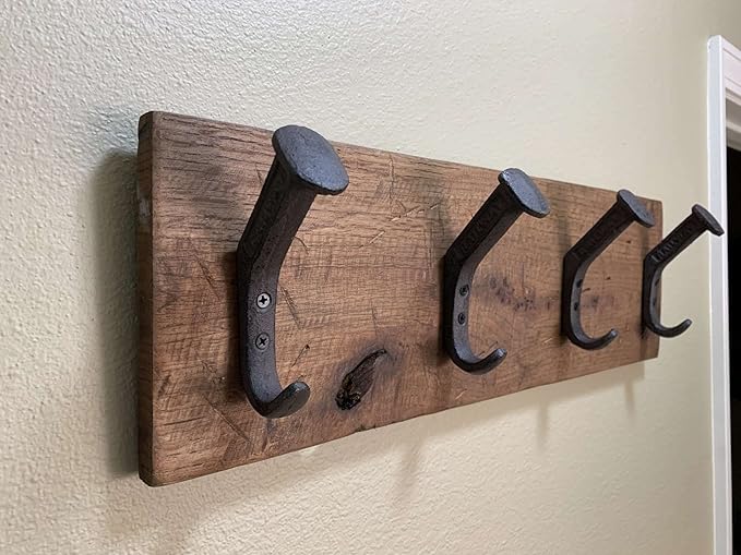 Magnolia Oaks Woodshop Rustic Farmhouse Reclaimed Wood Wall Hanging Rack with Railroad Spike Hooks - Holds 8+ Coats & Hats - Handmade in USA