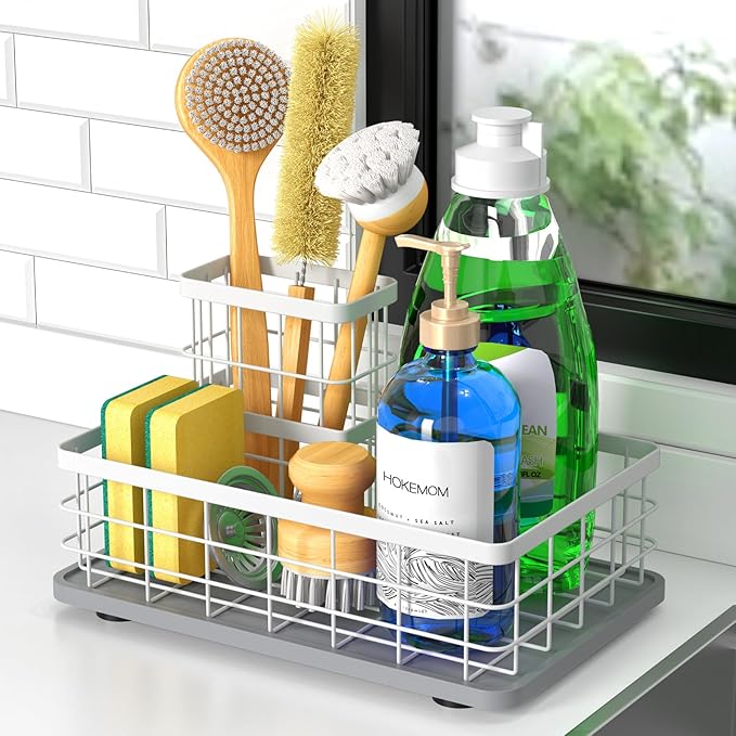 Kitchen Sink Caddy Organizer, [Stay-Dry Anywhere & No Drainage Needed] Sponge Holder for Kitchen Sink Countertop,Stainless Steel with Rust-Resistant Coating-10.24" L x 6.5" W x 5.83" H