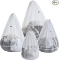 Mesh Laundry Bags, Pack of 4 Durable Drawstring Laundry Washing Bags for Delicates, Garments, Lingerie, Socks, Bras and Baby Clothes(White)