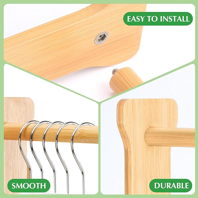 Bamboo Hanger Organizer Stacker，Magnetic Hanger Holder for Laundry Room，(Bamboo)