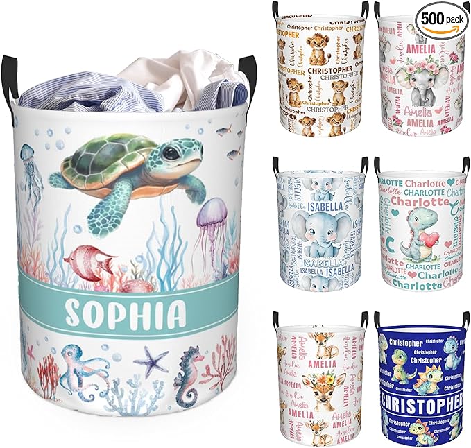 Custom Name Laundry Hamper, Personalized Laundry Basket with Name for Baby Boys Girls, Customized Collapsible Dirty Clothes Hamper Storage with Handles for Bedroom Bathroom Dorm Room Decor