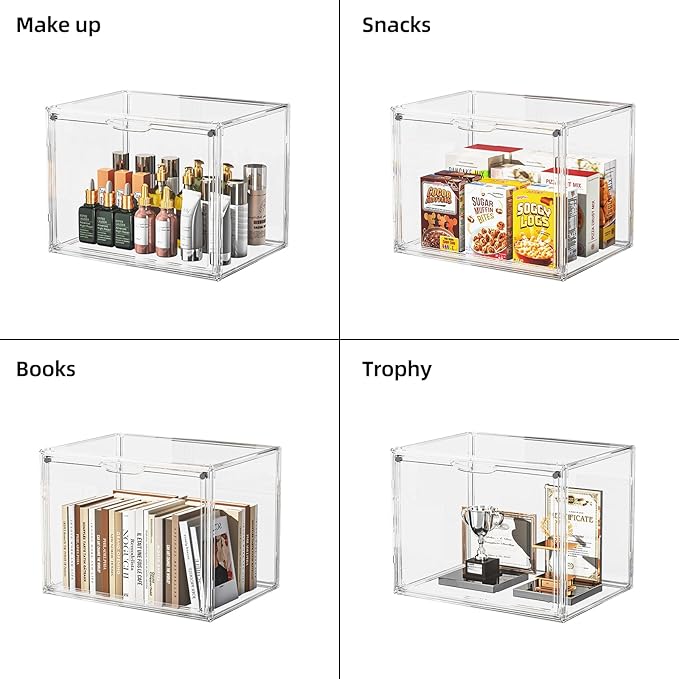 Clear Acrylic Display Case, Large Stackable Storage Bins Magnetic Attraction Lids, 5 Pack Acrylic Box Showcase for Collectibles, Figures, Cosmetic, Purse, Handbag, Wallet, 10.7x8.6x14.2 inch