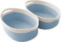 Woven Basket,Small Rope Storage Bin with Handles & Ribbon Bag, Organizer for Shelves Closets,Gift Basket Empty for Birthday,Books,Dog Toys, White&Blue/2 Pack