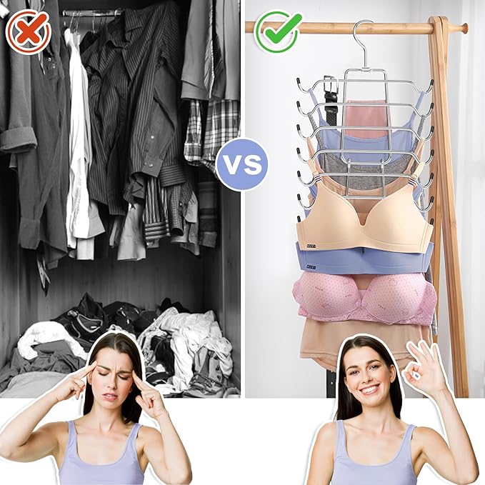 3Pcs Tank Top Hangers Space Saving Hanger Organizer Bra Hangers for Closet Organizer 360° Rotating Metal Closet Organizers and Storage Lingerie Hangers for Cami Bras Belts Swimsuits Lingeries Silver