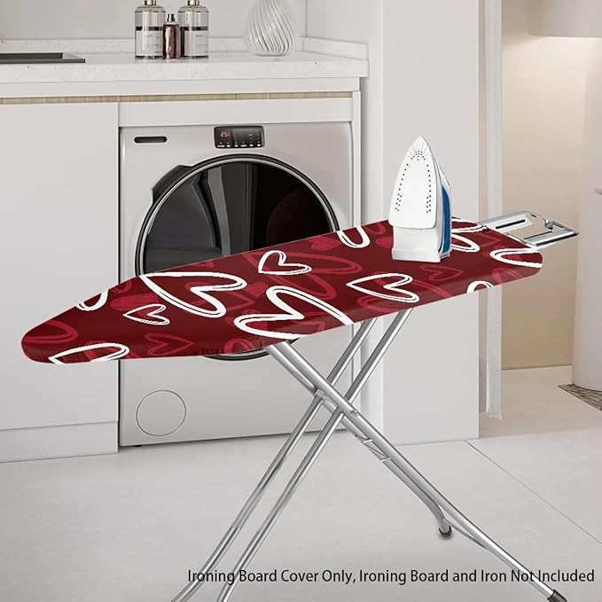 Red Heart 15x54 Ironing Board Cover Elastic Edge Romantic Iron Board Cover Applicable Standard Size Comfortable Replacement for Valentines Day