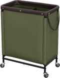 StorageWorks Laundry Hamper 2 Section, 100L Rolling Laundry Sorter Cart with Removable and Washable Liner Bag, Clothes Hamper with Wheels and Handle for Laundry Room and Bedroom, Green