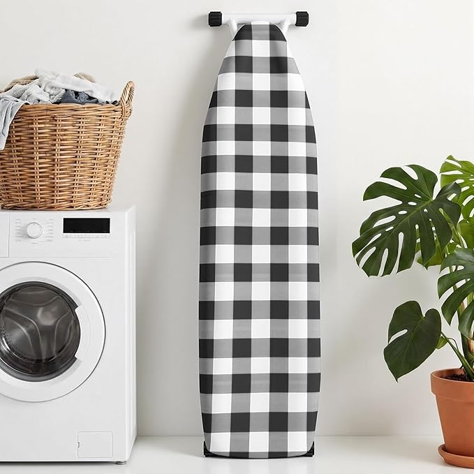 Tegeme Ironing Board Cover and Pad 15 x 54 Inch Cotton Thick Padded with Elastic Edge and Hook and Loop Laundry Room Decor Fits Standard Size (Buffalo Check)