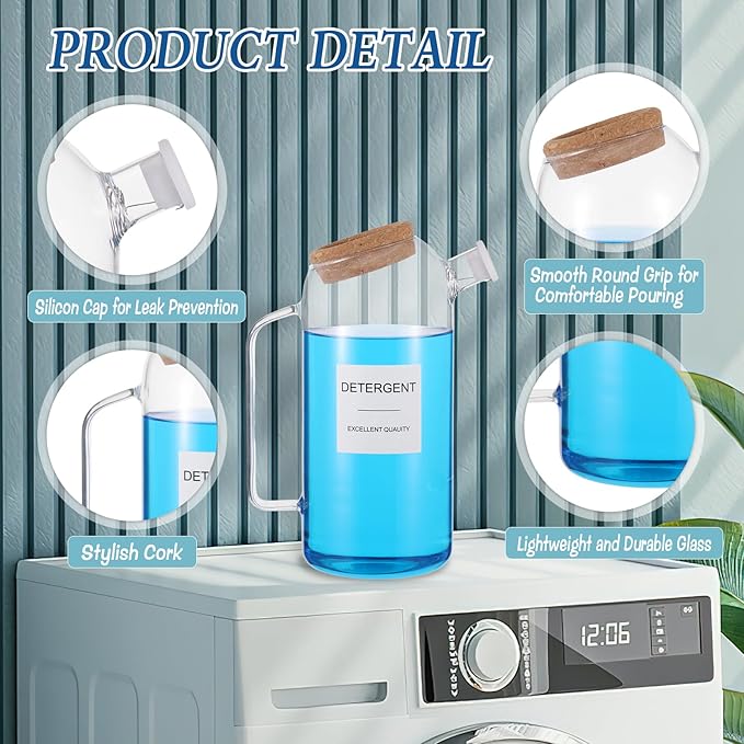 2 Sets Liquid Laundry Detergent Dispenser with Lables, 60oz Glass Laundry Detergent Dispenser, Ideal for Laundry Room Organization and Storage, for Bleach, Fabric Softener, Laundry Soap Dispensers