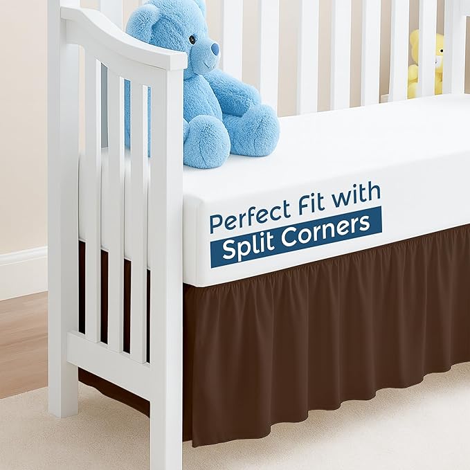 Chocolate Crib Bed Skirt, Perfect for Nursery Crib for Boys & Girls with a 14" Drop and Size 28"x 52"