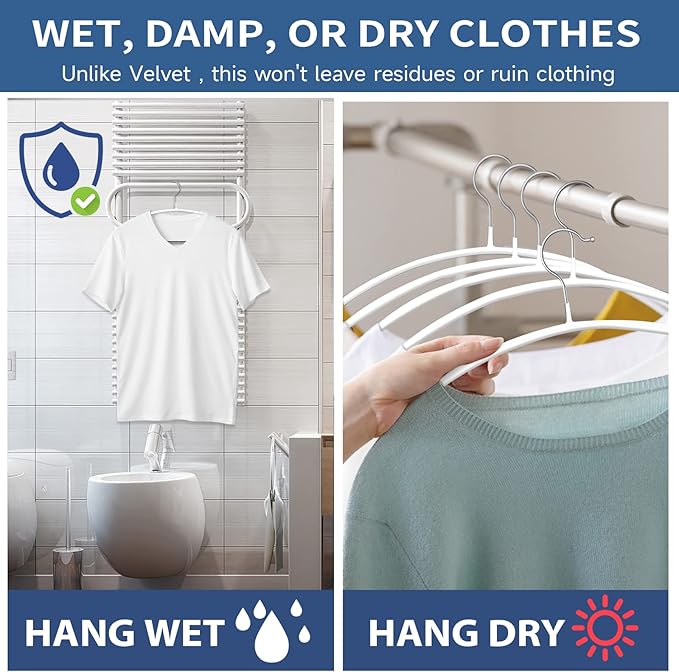 Heavy Duty Hangers 20 Pack - No Shoulder Bump Non-Slip Rubber Coating Contour Metal Hangers for Sweaters, Coats & Clothes, 15 lbs Weight Capacity, Non-Slip, 16.5 Inch(White)