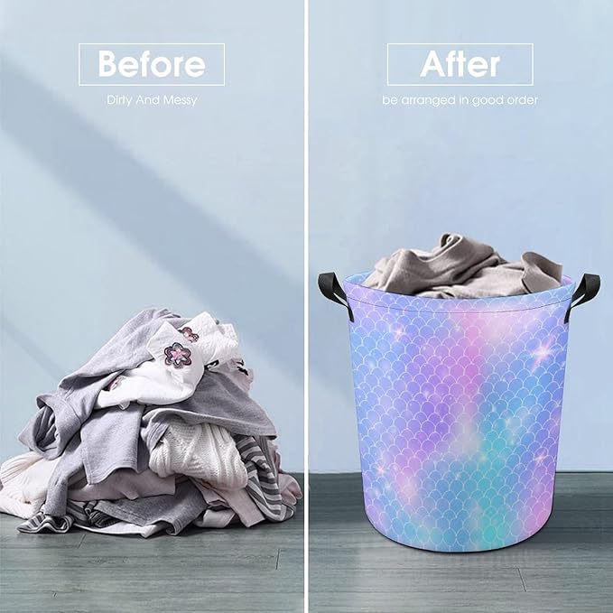 Mermaid Laundry Basket Girls Room Decor Unicorn Girls Hamper Dirty Clothes Organizer Mermaid Decor