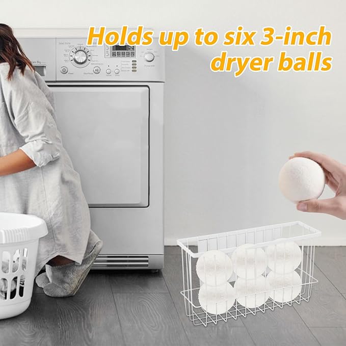 Magnetic Dryer Ball Holder, Dryer Balls Storage Wire Basket Container Rack Magnetic Lint Bin and Dryer Ball Holder for Laundry Room Organization and Storage (Balls Not Included)