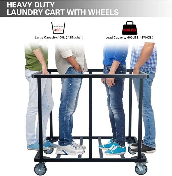 Commercial Laundry Cart with Wheels,600 lbs Commercial Laundry Hamper with Steel Frame and Oxford Cloth Bag,Industrial Laundry Cart for Hotel,Laundry Room 400L(Gray)