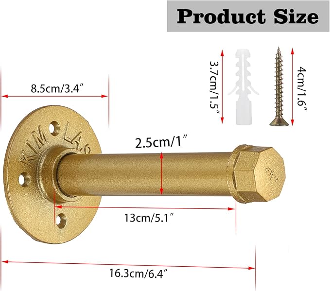 Sumnacon 2 Pcs 5.9 Inch Industrial Pipe Clothes Bar - Heavy Duty Rustic Metal Coat Hanger with Screws, Wall-Mounted Garment Holder Rack for Bedroom/Bathroom/Cabinet/Boutique/Clothing Store, Gold