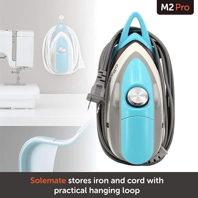 oliso M2Pro Mini Steam Iron with Solemate® – 1000 Watt Dual Voltage Travel Iron for Sewing, Quilting, and Crafting – Ceramic Soleplate, Precision Tip – Turquoise