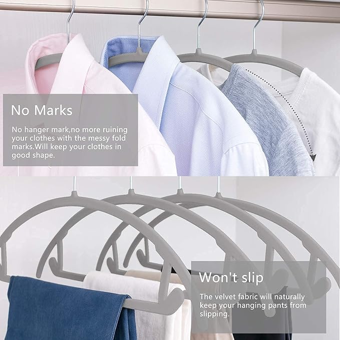 Velvet Hangers Non-Slip Hangers Premium Suit Hangers Ultra Thin Space Saving 360 Degree Swivel Hook Clothes Hangers for Suits,Coats,Jackets,Pants,Dress,Shirts (Pack of 8, Grey)