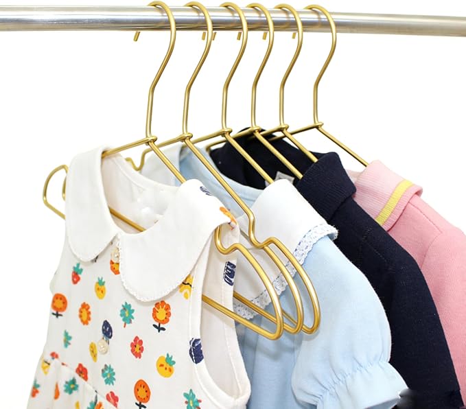 Gold Metal Wire Baby Clothes Hangers,12.6” Children Coat Pants Non Slips Toddler Infant Newborn Kids Hangers, Space Saving Baby Clothes Hangers
